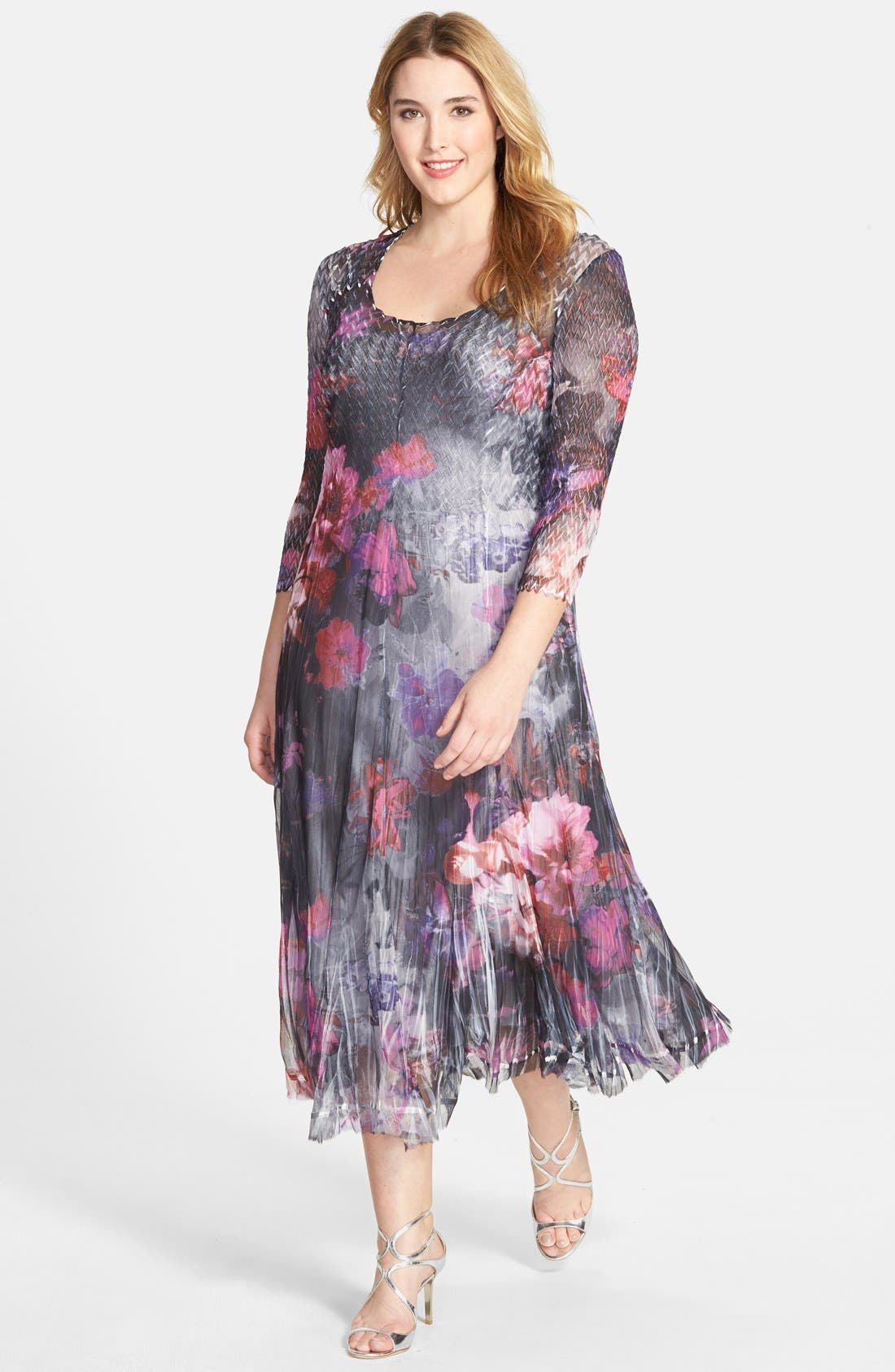 Komarov Floral Print Pleated Chiffon Dress (Plus Size) Nordstrom