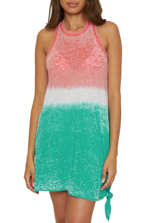 Shop Becca Beach Date Ombré Burnout Cover-up Dress In Coral Reef/peacock