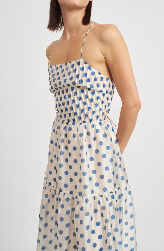Shop En Saison Frances Polka Dot Strappy Back Dress In Blue