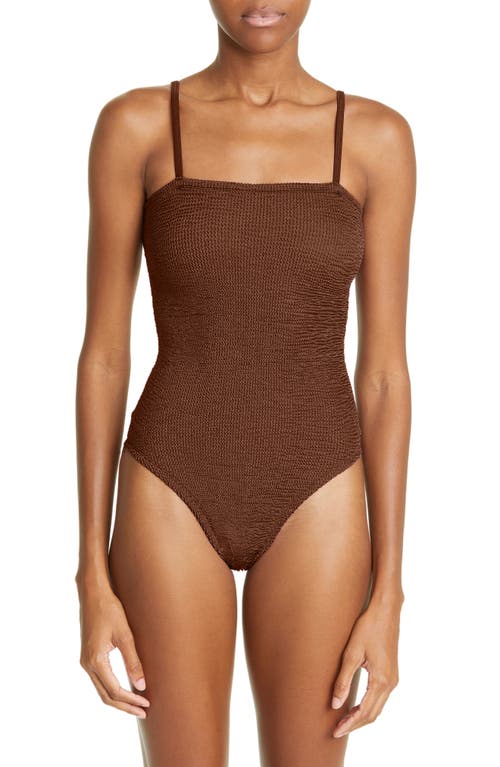 Hunza G Crinkle One-Piece Swimsuit in Metallic Cocoa