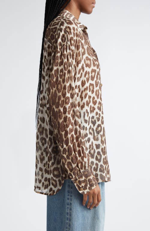 Shop Zimmermann Illustration Leopard Print Linen & Silk Button-up Shirt In Chocolate Leopard