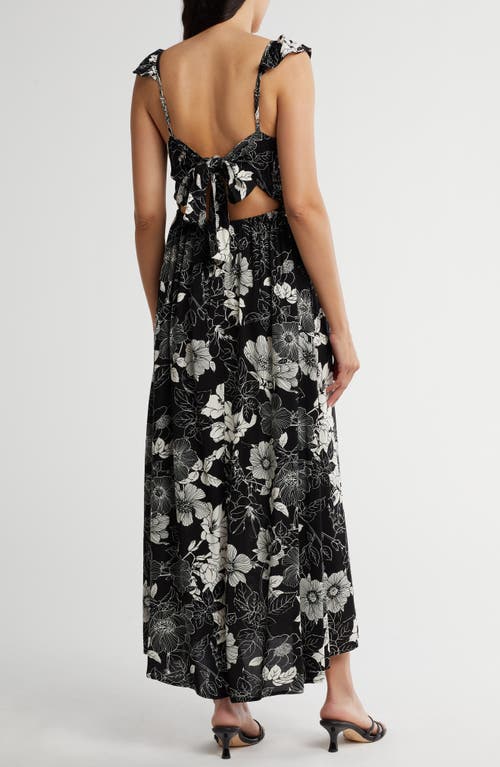 Shop Lovestitch Print Flutter Strap Sleeveless Dress In Black/white