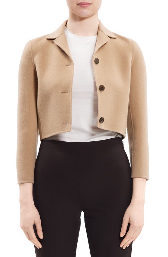 Theory Holiday Tweed Cropped Jacket In Palomino