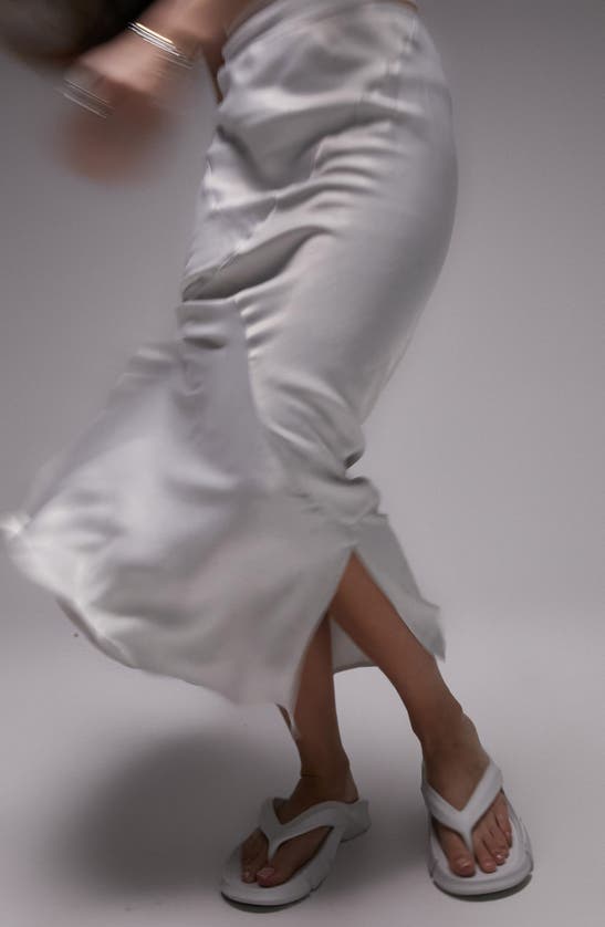 Shop Topshop Fishtail Satin Midi Skirt In Grey