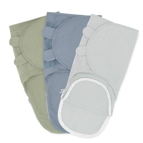 Comfy Cubs Swaddle Blankets With Easy Access Zipper In Stone, Pacific Blue, Sage