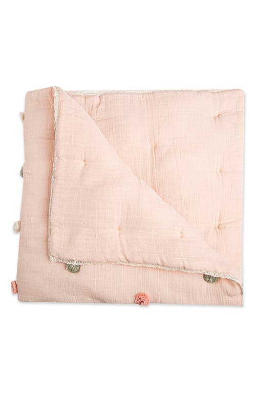 Crane Baby Pompom Cotton Muslin Baby Blanket In Pink/white