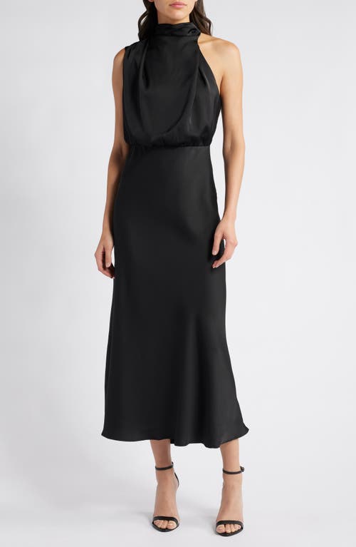 Lulus Distinctive Charm Asymmetric Satin Cocktail Dress in Black 