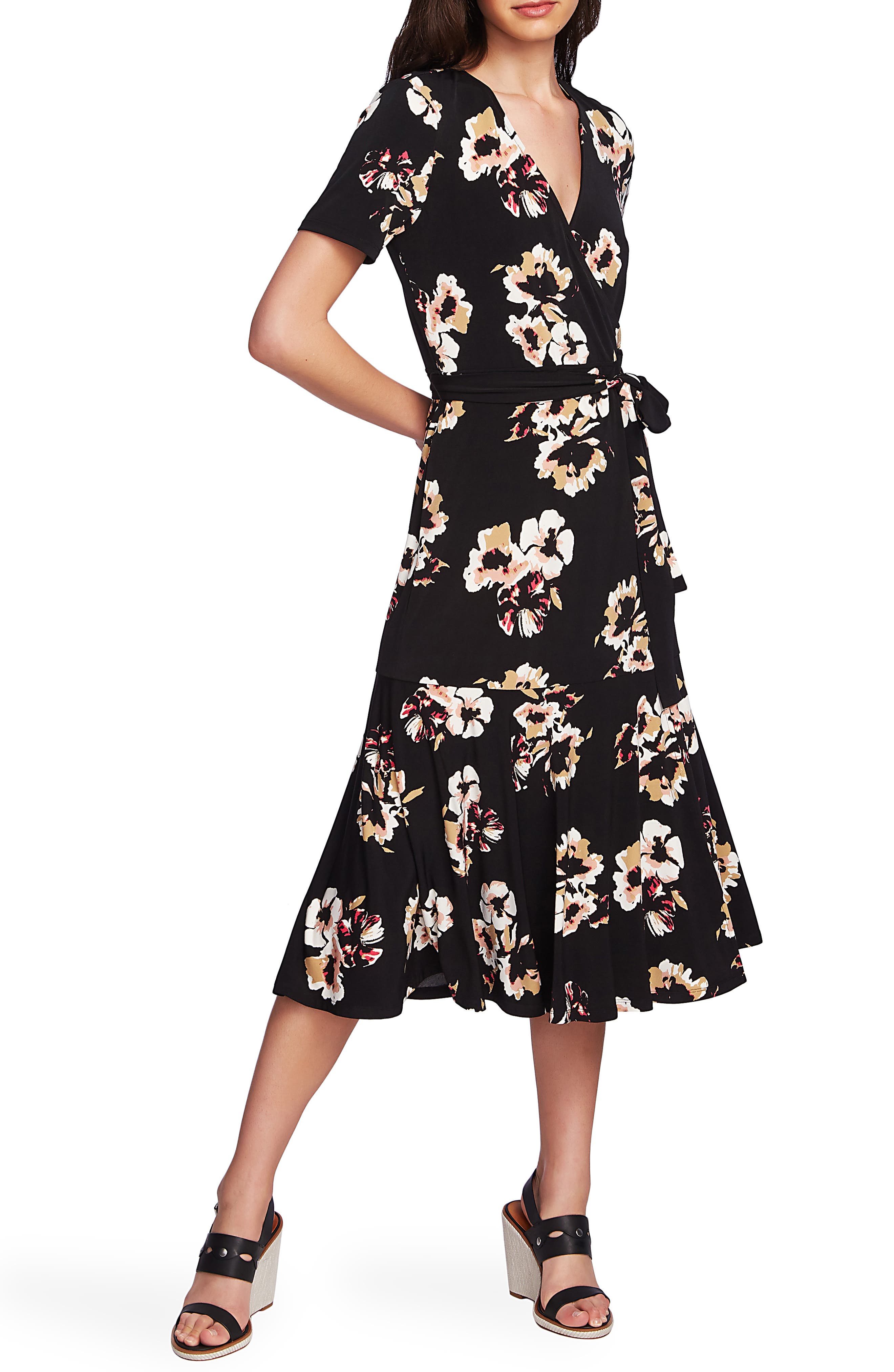 1.state Floral Mirage Wrap Front Dress, Green