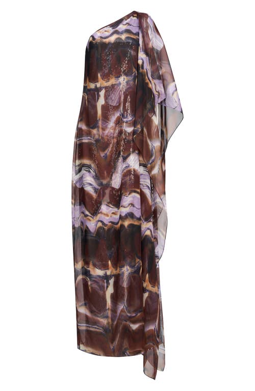 Shop Halston Ushi Sequin Embellished One-shoulder Chiffon Gown In Earth Strata