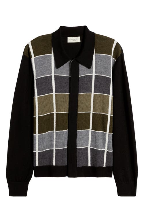 Shop Officine Generale Officine Générale Brennan Check Collared Wool Cardigan In Black/grey/olive