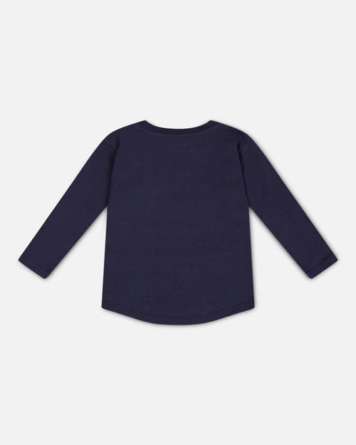 Shop Deux Par Deux Boy's Long Sleeve T-shirt With Print Navy In Peacoat