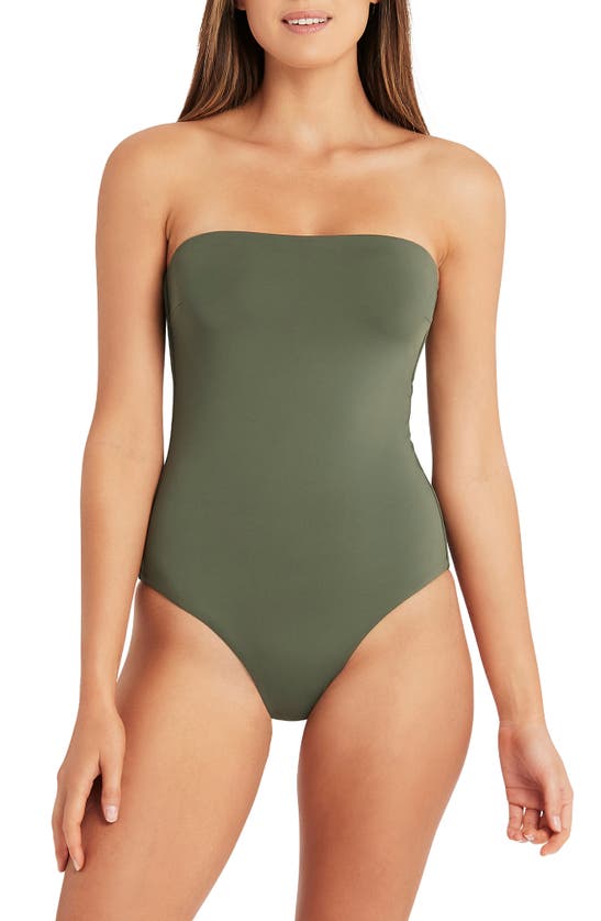 Shop Sea Level High Leg Bandeau One-piece Swimsuit In Khaki