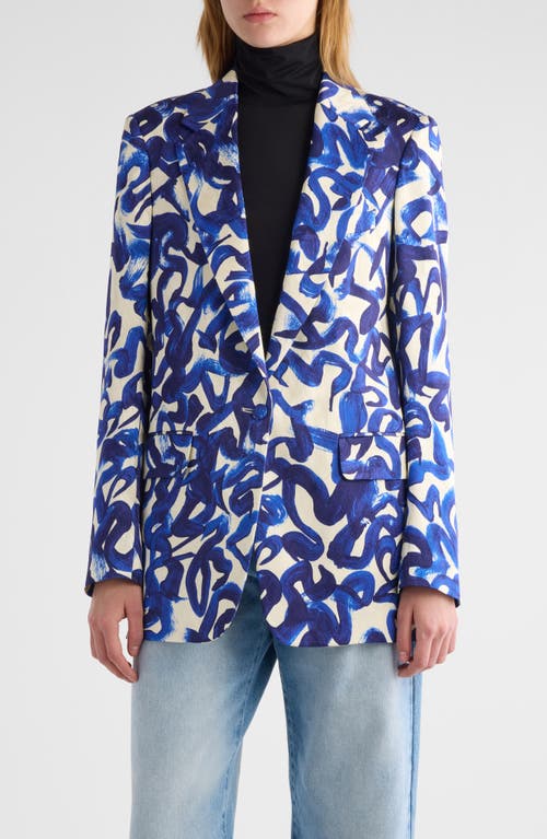 Shop Dries Van Noten Blanchet Abstract Print Single Breasted Blazer In Blue