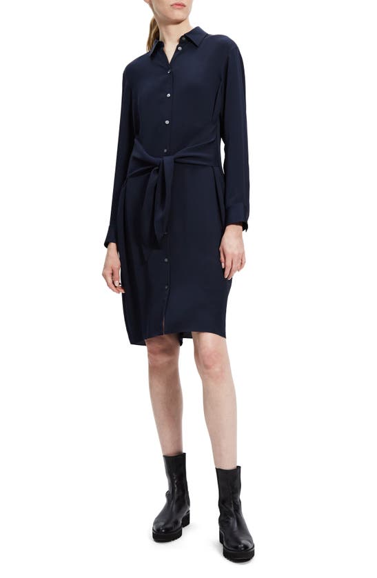 Theory Tie-waist Button-front Romper In Nocturne Navy - Xlv
