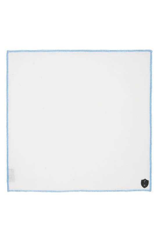 Shop Clifton Wilson White Linen Pocket Square With Light Blue Trim