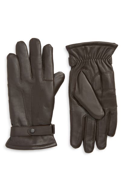 Barbour Burnished Leather Gloves In Dark Brown