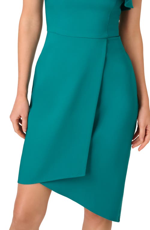 Shop Adrianna Papell Ruffle One-shoulder Stretch Crepe Asymmetric Cocktail Dress In Deep Emerald