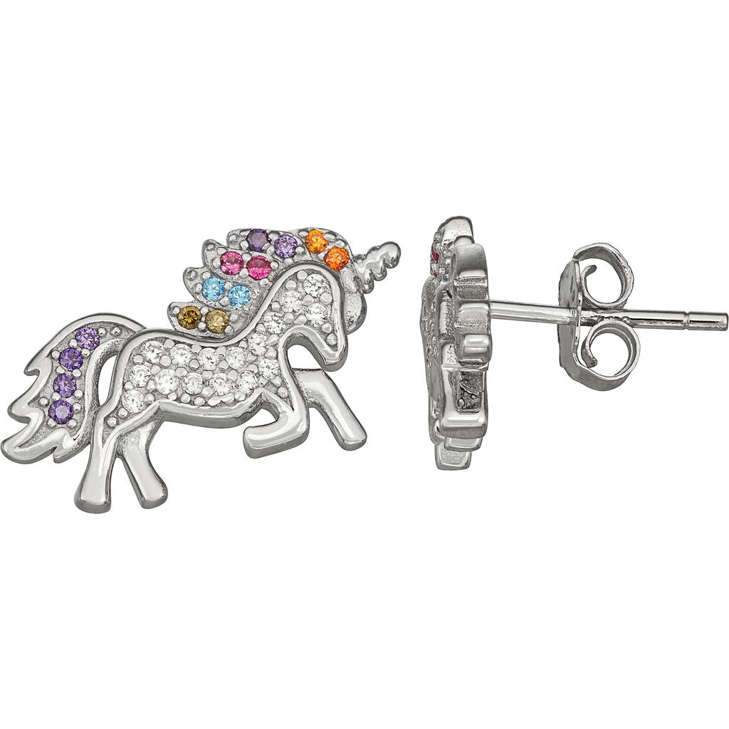 Fzn Cubic Zirconia Unicorn Stud Earrings In Silver