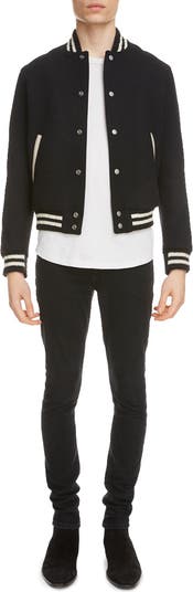 Saint Laurent White Teddy leather-trim wool-blend bomber jacket