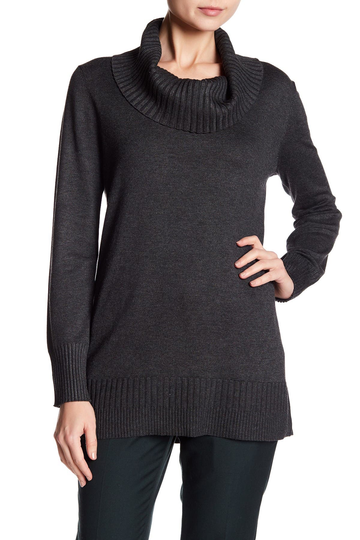 cable and gauge cowl neck sweater