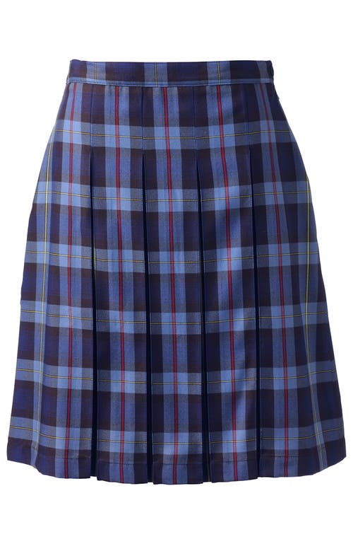 Lands' End School Uniform Young Plaid Box Pleat Skirt Top Of The Knee In French Blue Plaid