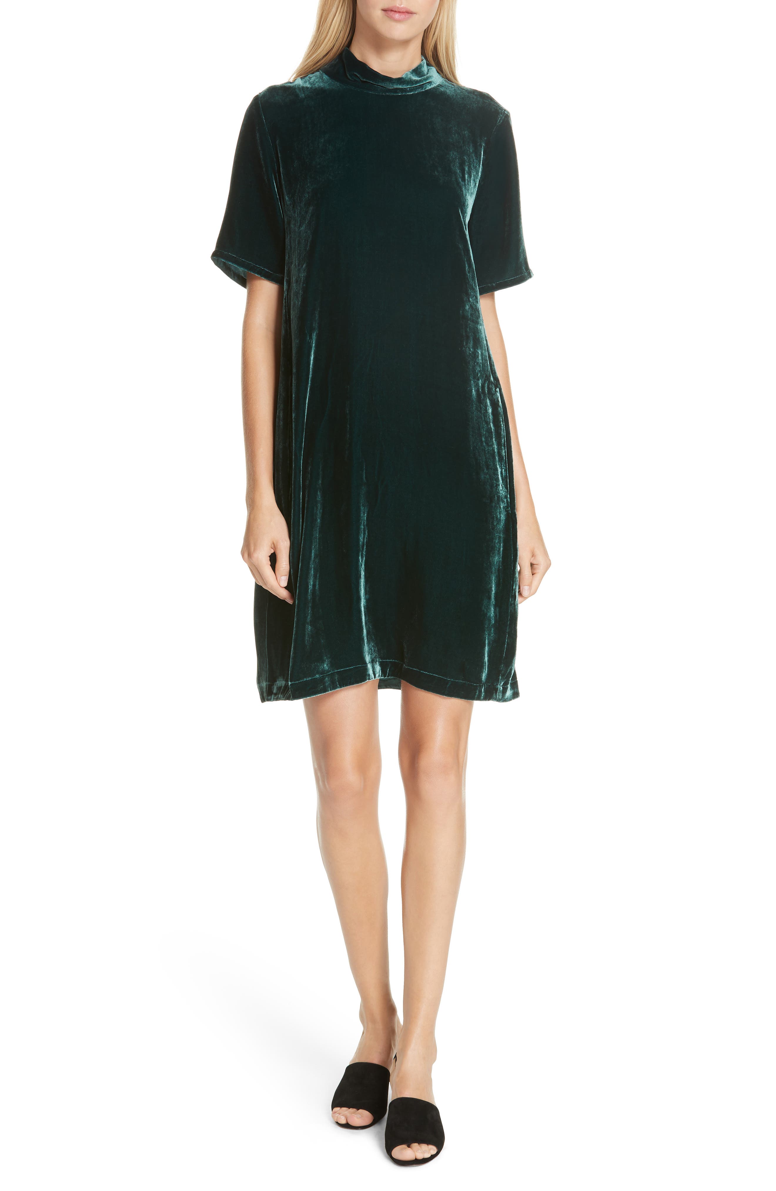 eileen fisher short velvet shift dress