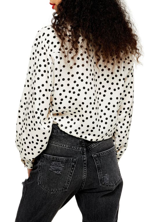Topshop Spot Drawstring Waist Blouse In Beige