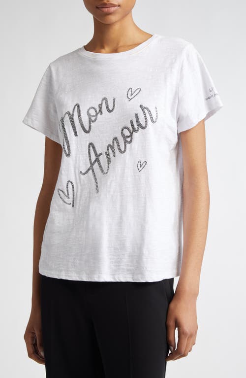 Shop Cinq À Sept Mon Amour Beaded Graphic Cotton T-shirt In White/black