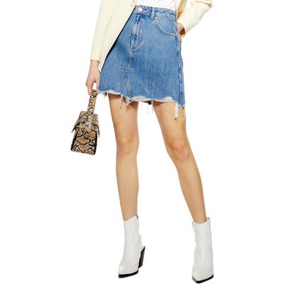 Topshop Ripped Denim Miniskirt, US (fits like 14) - Blue