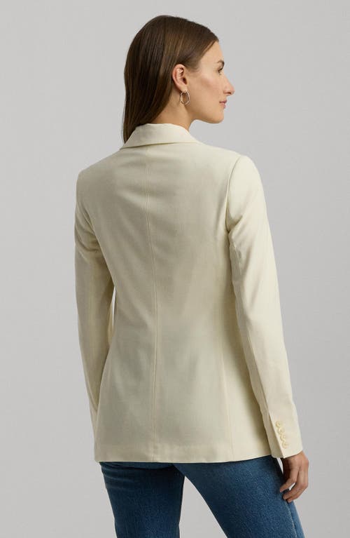 Shop Lauren Ralph Lauren Double Breasted Stretch Wool Crepe Blazer In Mascarpone Cream