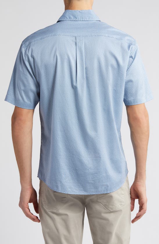 Shop Johnnie-o Stinson Geo Print Short Sleeve Button-up Shirt In Laguna Blue