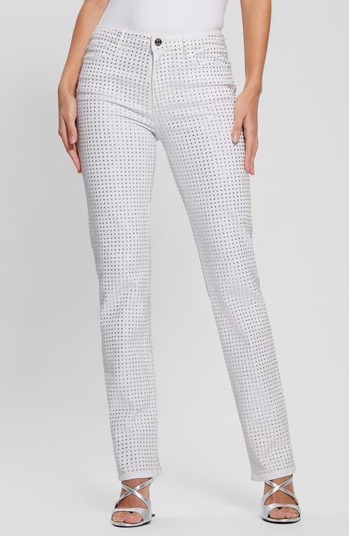 GUESS 1981 Embellished Straight Leg Jeans in White at Nordstrom, Size 28 32