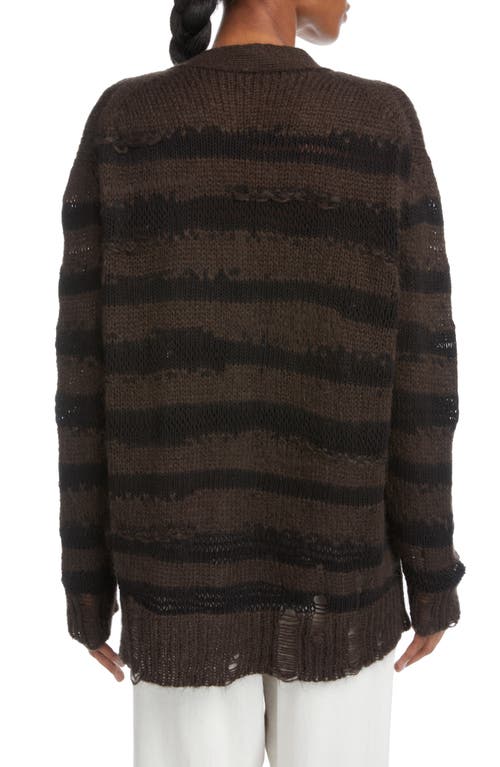 Shop Acne Studios Koliva Distressed Stripe Cotton & Mohair Blend Cardigan In Warm Charcoal Grey/black