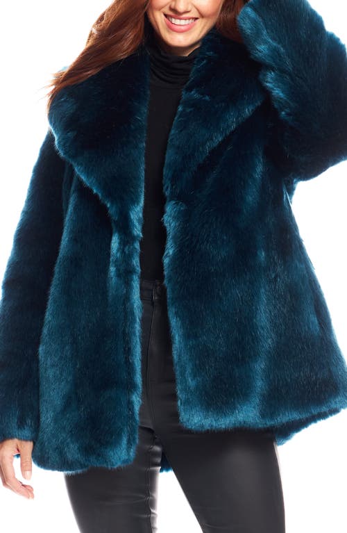 Notch Collar Faux Fur Coat in Sapphire