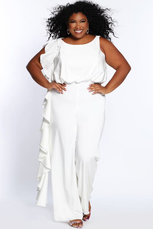 CELEBRATIONS BY SYDNEYS CLOSET CELEBRATIONS BY SYDNEY'S CLOSET PLUS SIZE CREPE RUFFLE JUMPSUIT
