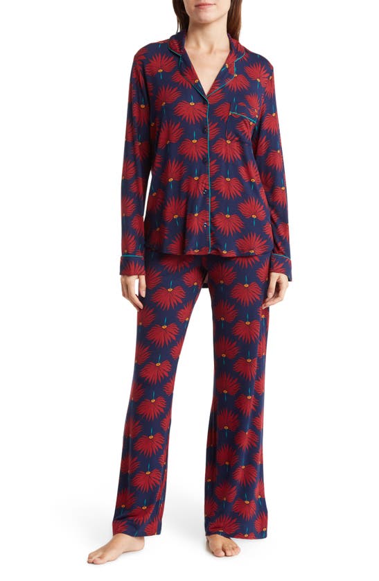 Nordstrom Rack Tranquility Long Sleeve Shirt & Pants Two-piece Pajama Set In Navy Peacoat Floral Palm