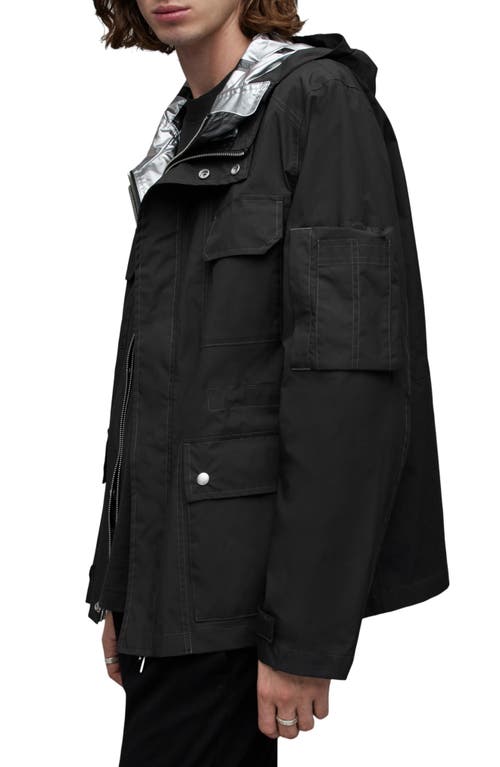 Shop Allsaints Tycho Water Repellent Hooded Utility Jacket In Black/silver