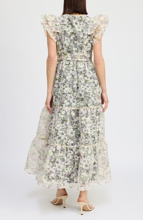 Shop En Saison Jules Floral Midi Dress In Olive Lavender