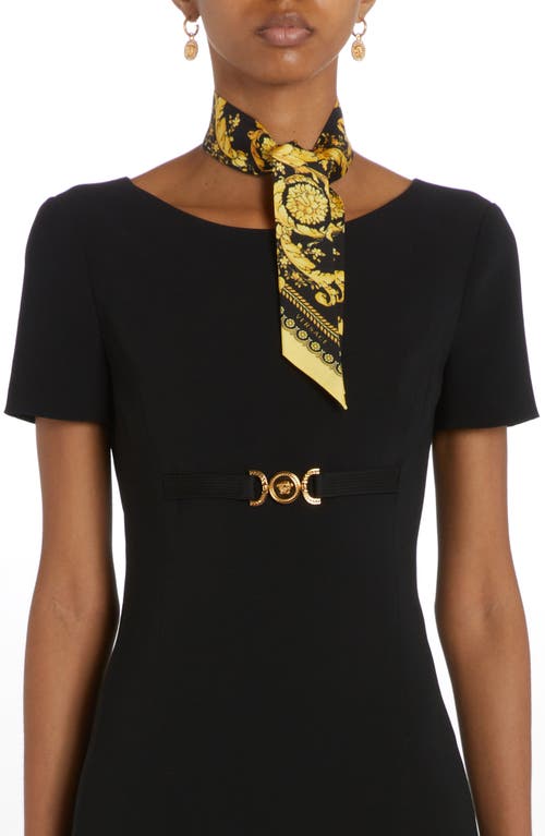 Versace Barocco Print Silk Skinny Scarf in Black/Gold