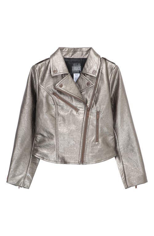 Truce Kids' Metallic Faux Leather Moto Jacket in Gunmetal