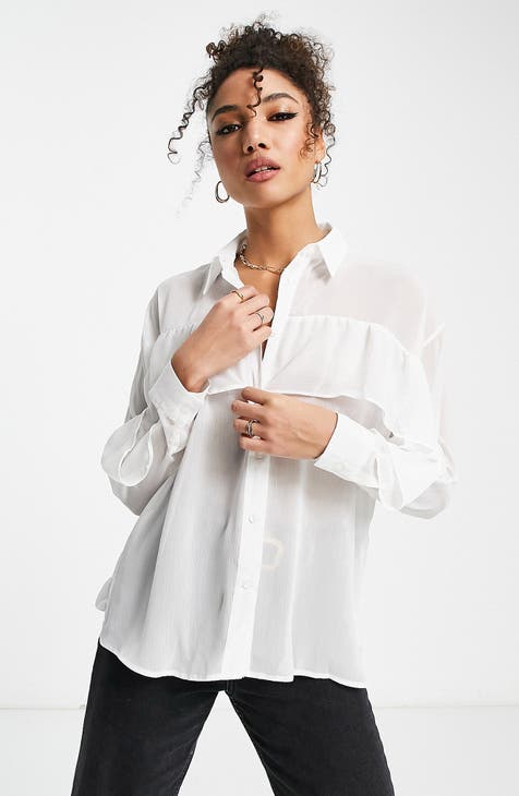 Ruffle Chiffon Button-Up Shirt