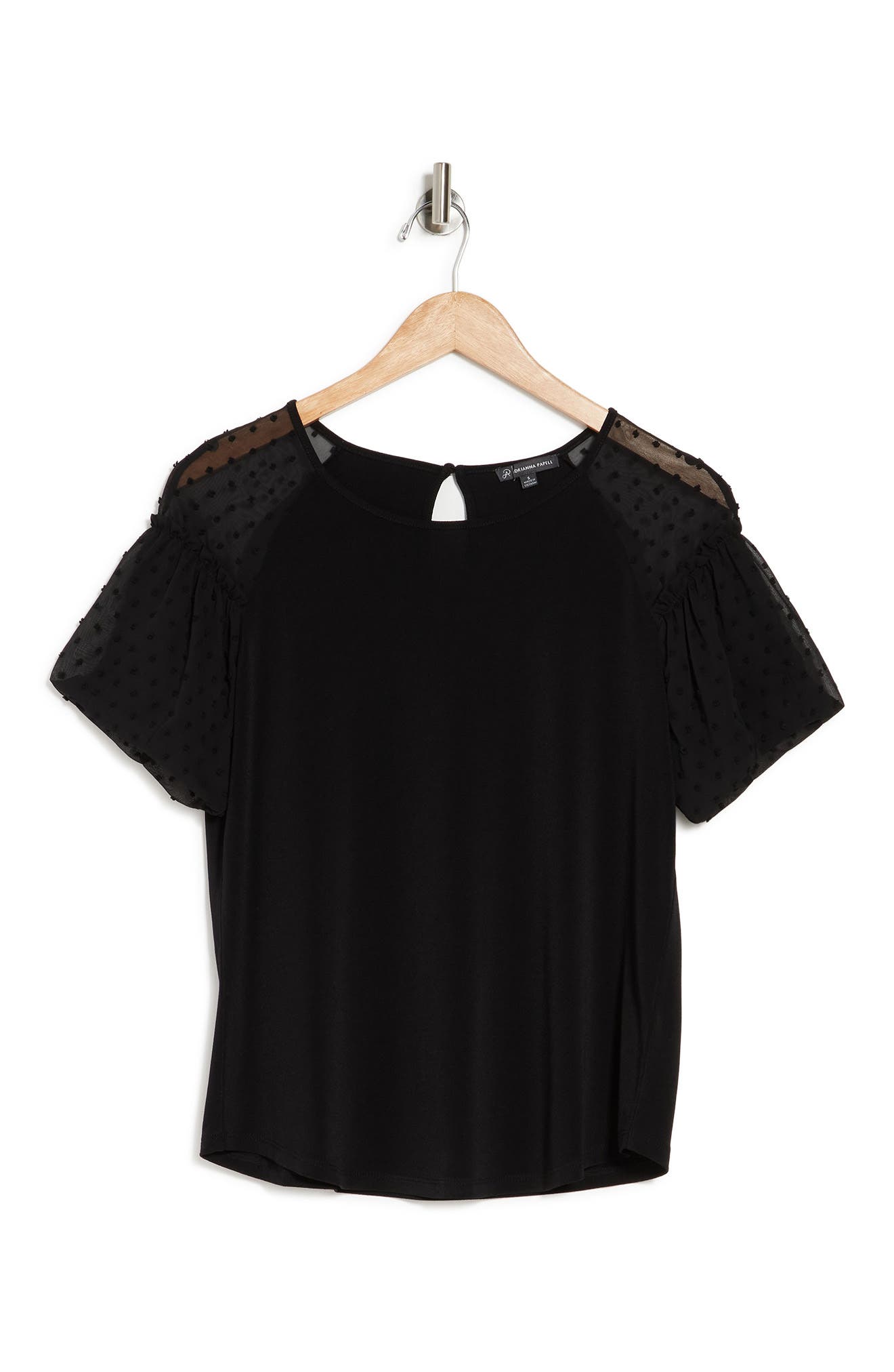Adrianna Papell Dot Lace Sleeve Top In Black