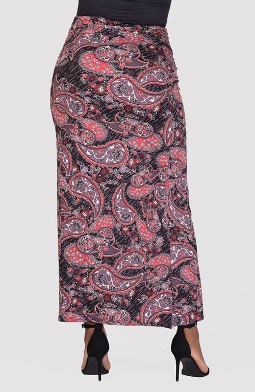 24seven Comfort Apparel Plus Size Fold Over Waist Printed Maxi Skirt In Pink Multi