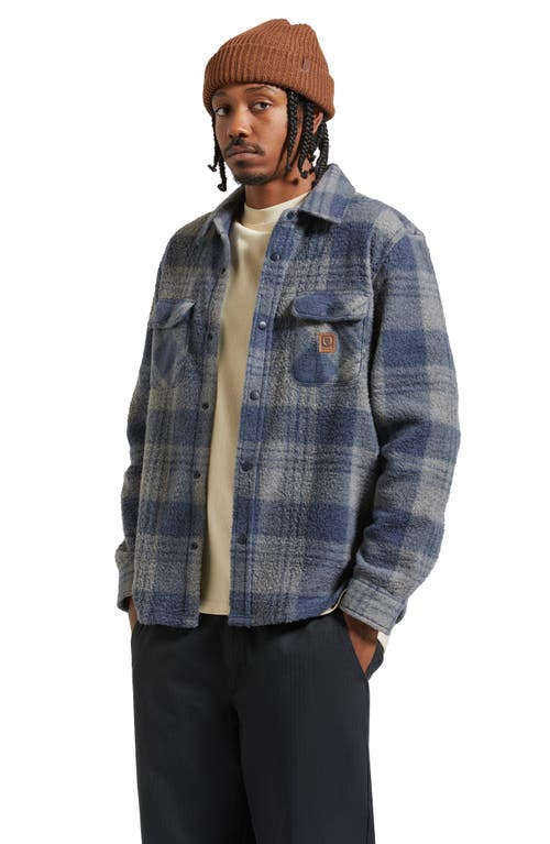 Shop Brixton Bowery Arctic Fleece Shirt Jacket In Washed Navy/beige Plaid