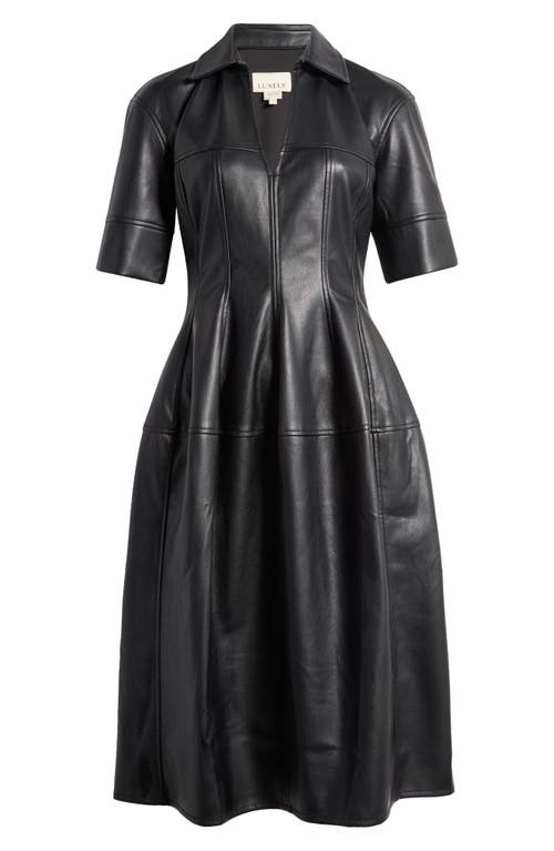 Shop Luxely Faux Leather Dress In Black