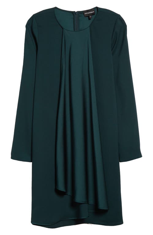 Shop Emporio Armani Ruffle Long Sleeve Crepe Shift Dress In Solid Dark Green