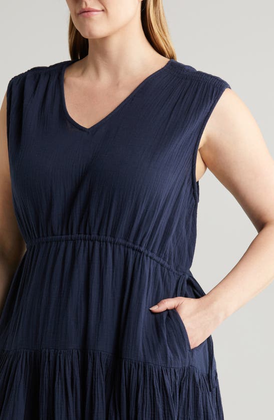 Shop Caslon (r) Tiered Cotton Midi Dress In Navy Blazer