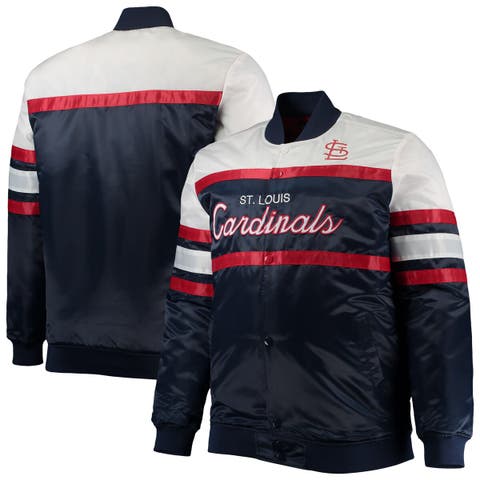 Men's Starter Red/Navy St. Louis Cardinals Reliever Varsity Satin Raglan  Full-Snap Jacket