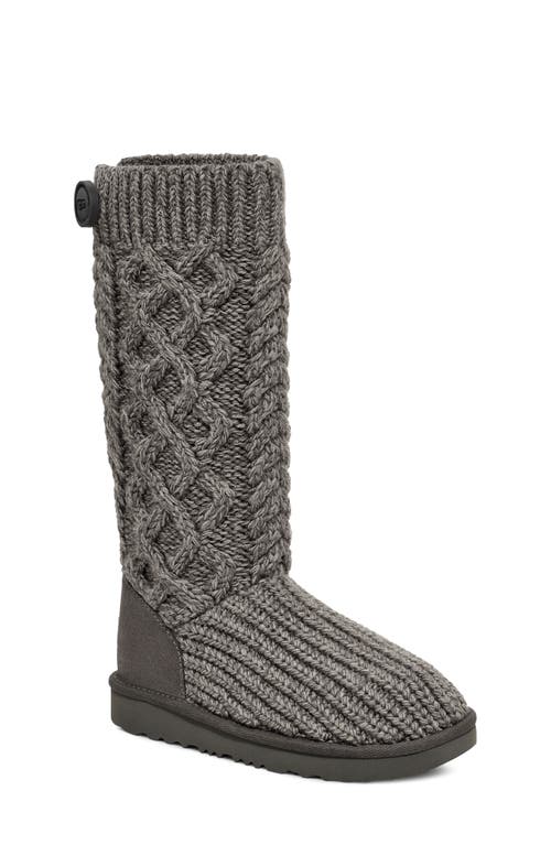 UGG(r) Kids' Classic Cable Knit Water Resistant Boot Grey at Nordstrom, M