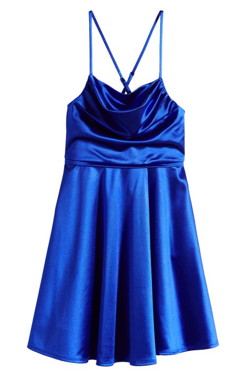 LOVE, NICKIE LEW Kids' Cowl Neck Crossback Satin Dress Cobalt at Nordstrom,